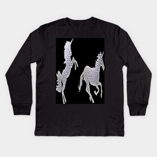 Silver couple unicorns-Black Kids Long Sleeve T-Shirt